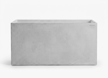 Floreira retangular em cimento natural Godinho Concrete Design, modelo Caixa Média 100 D1309G, com textura mate para exterior.